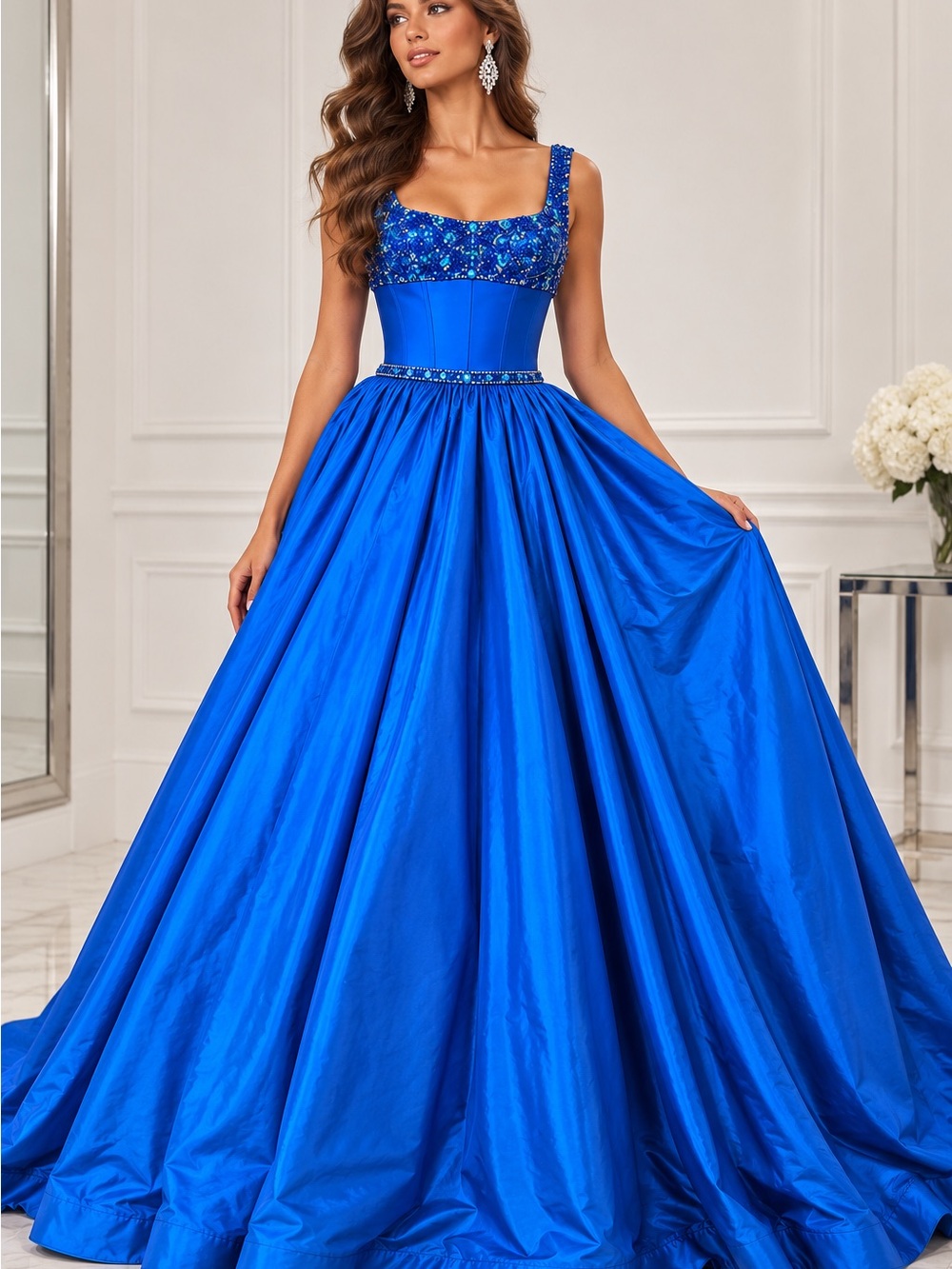 Sherri Hill Royal Blue Beaded Ball Gown Dress Size 0